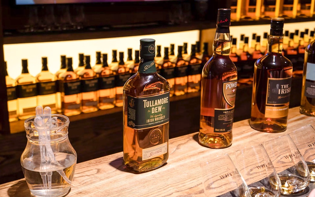 Bottles of whiskey on display at the Irish Whiskey Museum in Dublin.