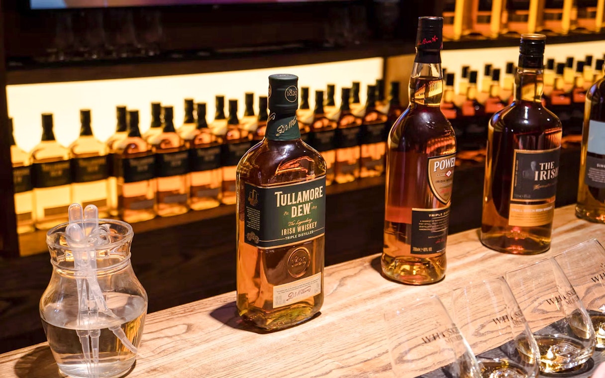 Bottles of whiskey on display at the Irish Whiskey Museum in Dublin.