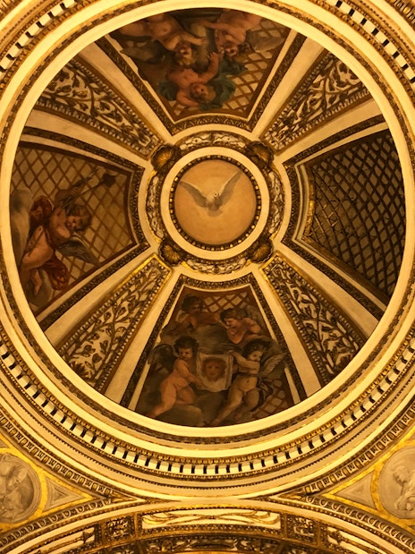Ceiling artwork with cherubs and gold details at Palazzo Barberini, Rome.