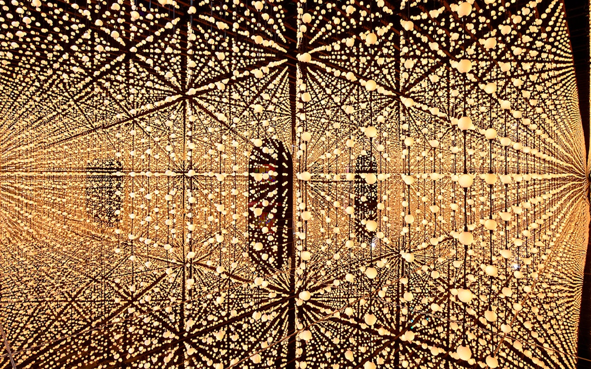 Intricate light installation at Bubble Planet, Washington DC.
