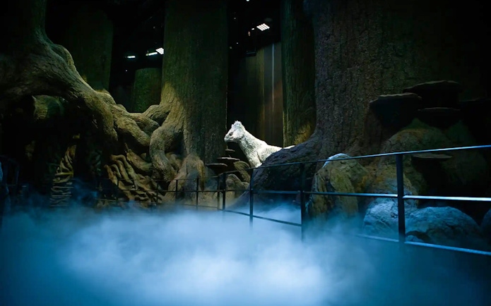 Magical forest scene with a white creature at Harry Potter™ Warner Bros. Studio Tour.