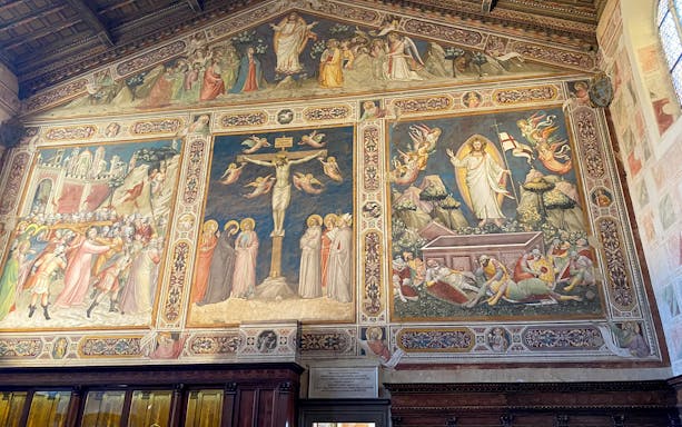 Santa Croce frescoes depicting biblical scenes, Florence guided tour.