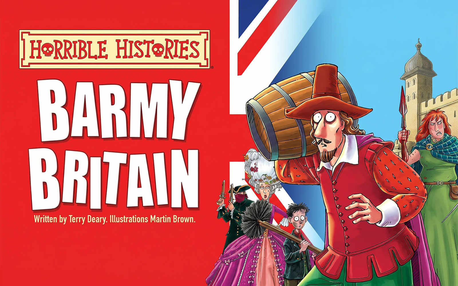 Horrible Histories Barmy Britain Westend poster with historical characters.