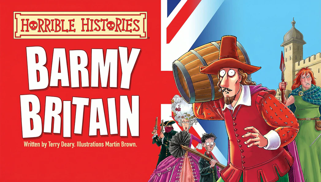 Horrible Histories Barmy Britain Westend poster with historical characters.