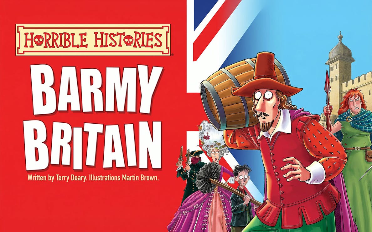 Horrible Histories Barmy Britain Westend poster with historical characters.