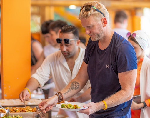 Buffet lunch with passengers on Phi Phi Don Island.