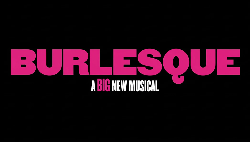 Burlesque musical logo with bold pink text on black background
