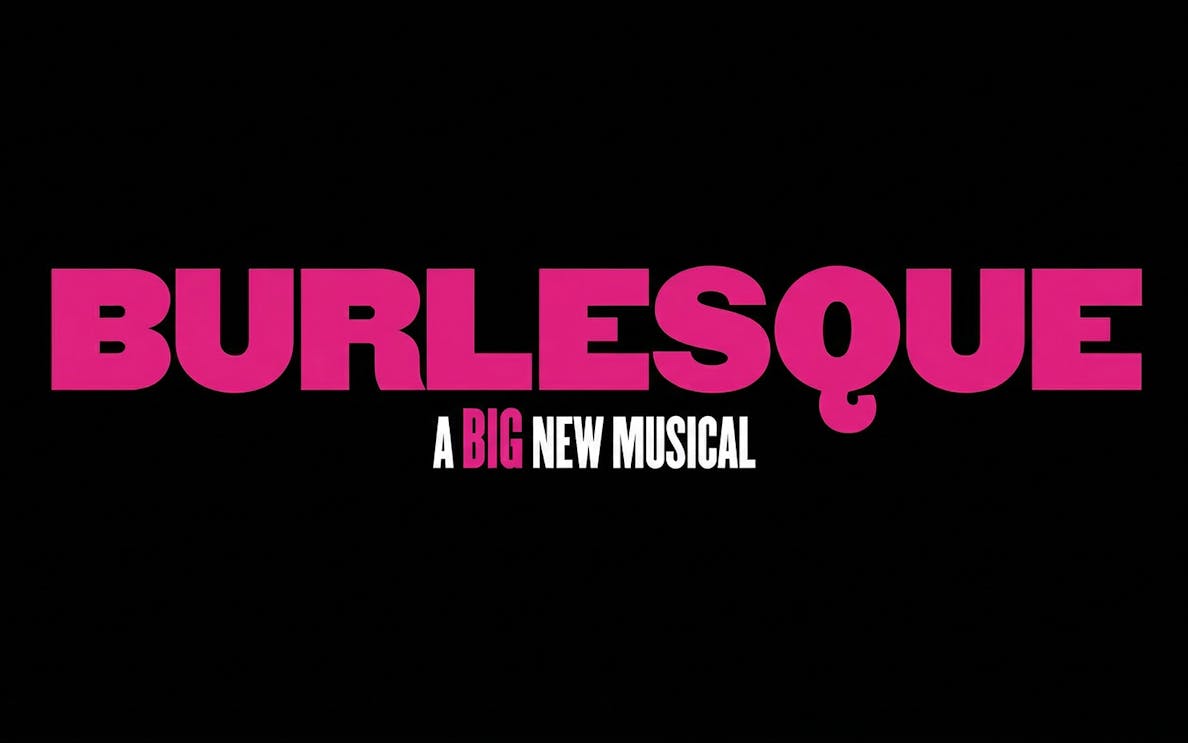Burlesque musical logo with bold pink text on black background