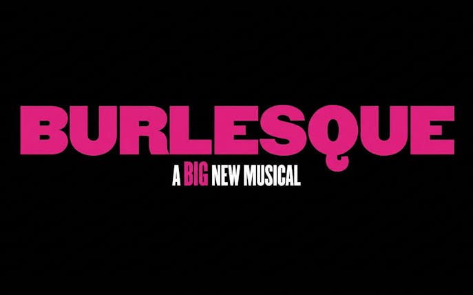 Burlesque musical logo with bold pink text on black background