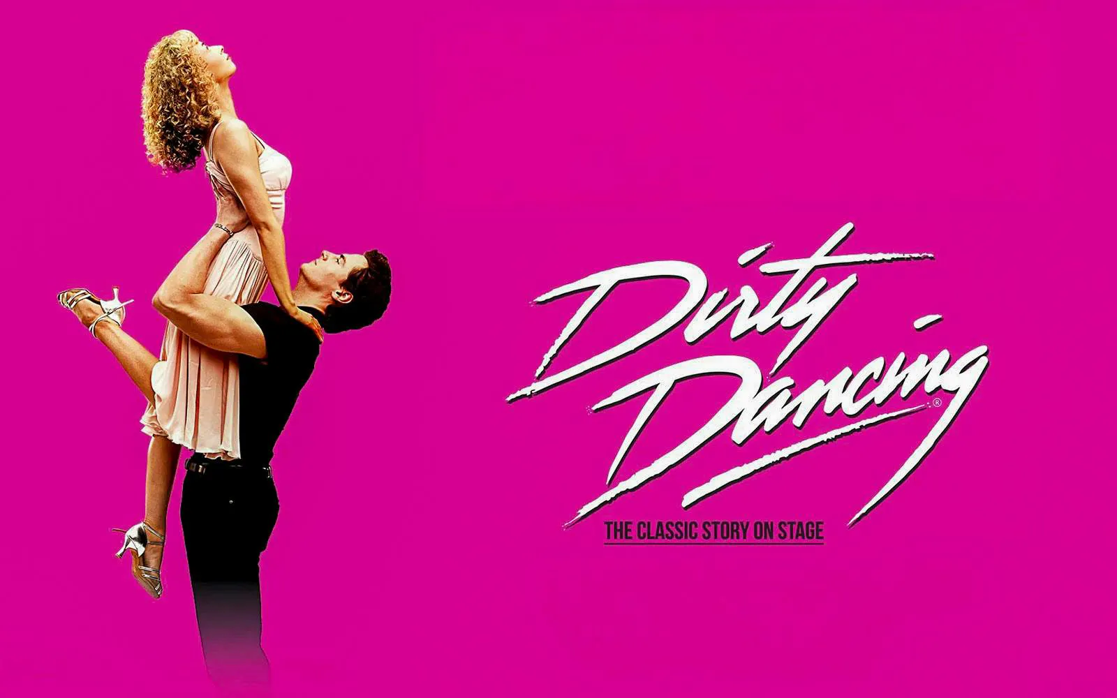 Couple performing iconic lift from Dirty Dancing stage show.
