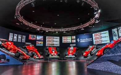 Ferrari models on display at Museo Ferrari Maranello exhibition.
