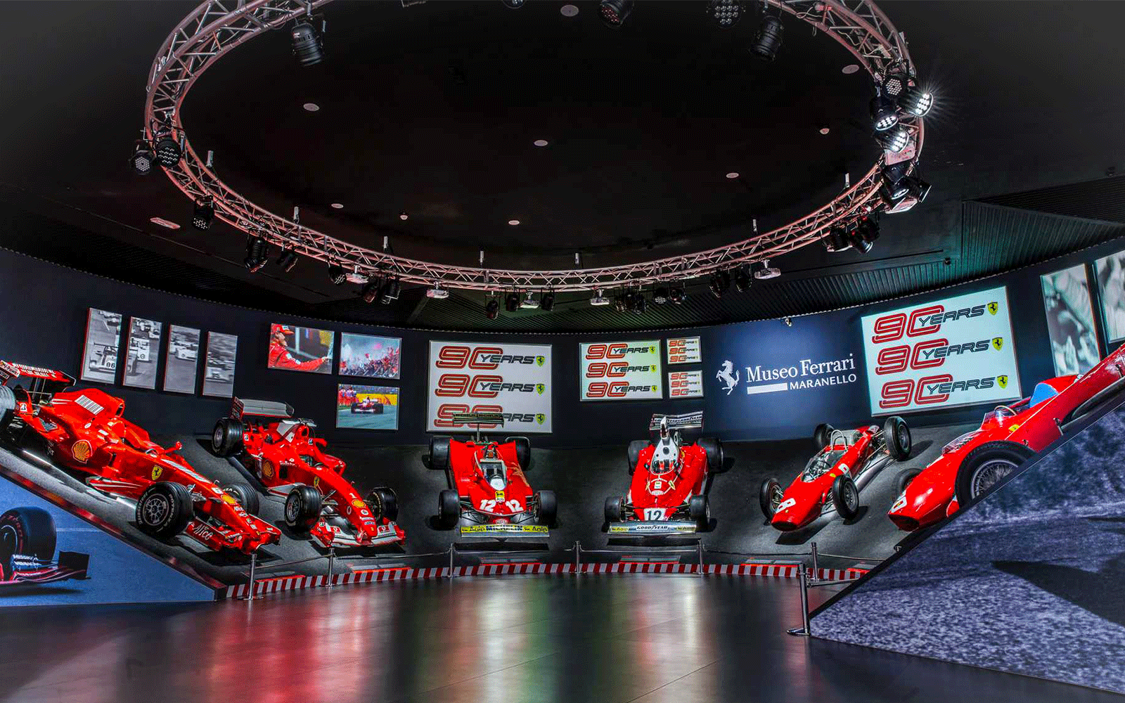 Ferrari models on display at Museo Ferrari Maranello exhibition.