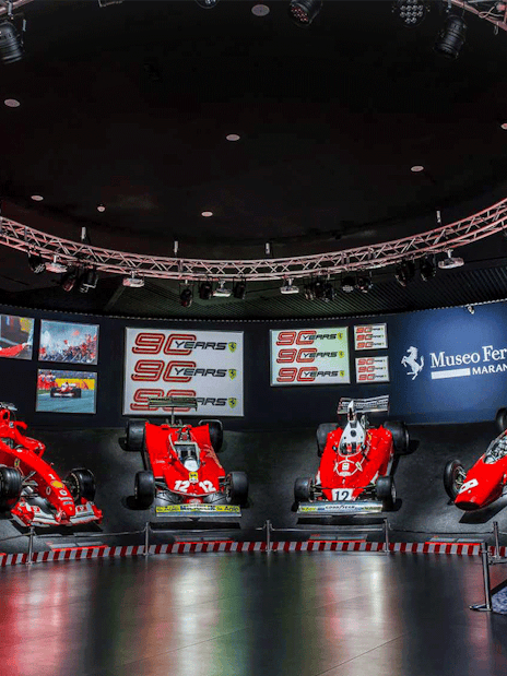 Ferrari models on display at Museo Ferrari Maranello exhibition.