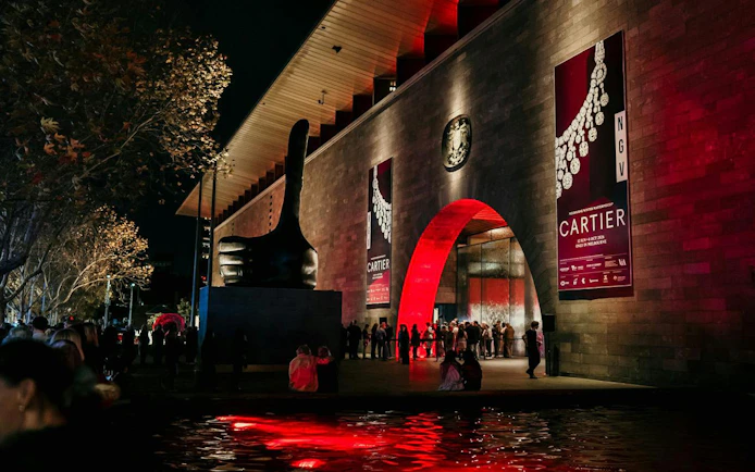 Crowd outside National Gallery Victoria for NGV Friday Nights Cartier Exhibition.