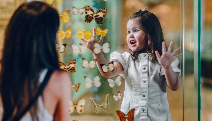 Children interacting with butterfly exhibit at Melbourne Museum.