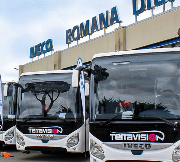 Terravision buses parked at Ciampino Airport, Rome.