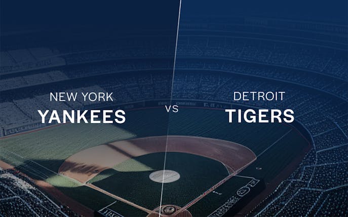 New York Yankees vs Detroit Tigers game at a baseball stadium.