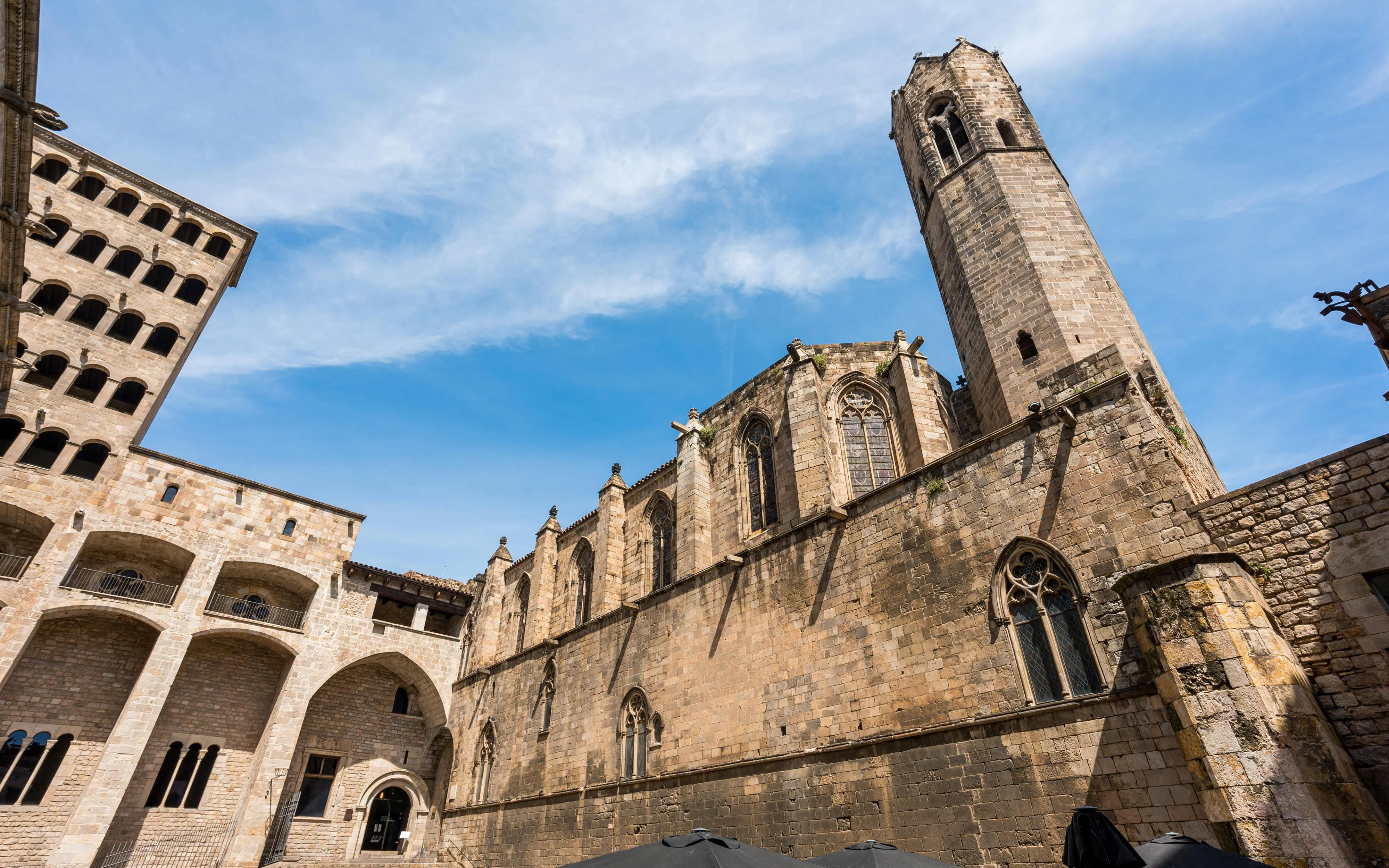 Gothic architecture of Major Royal Palace in Barcelona's Gothic Quarter.