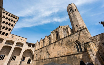 Gothic architecture of Major Royal Palace in Barcelona's Gothic Quarter.