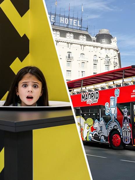 Museum of Illusions Madrid exhibit and Madrid City Tour bus.