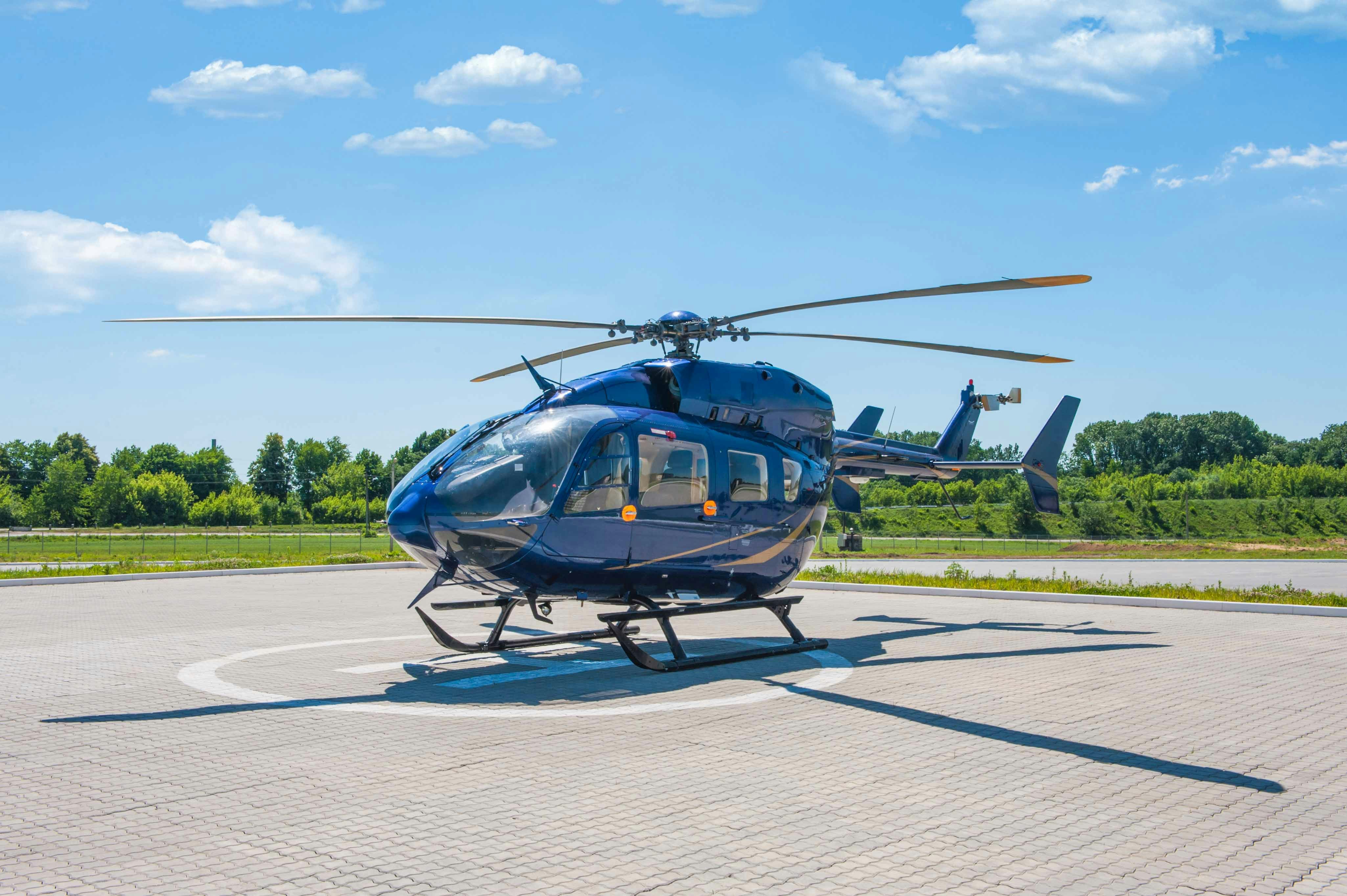 Helicopter on a helipad ready for a New York aerial tour.