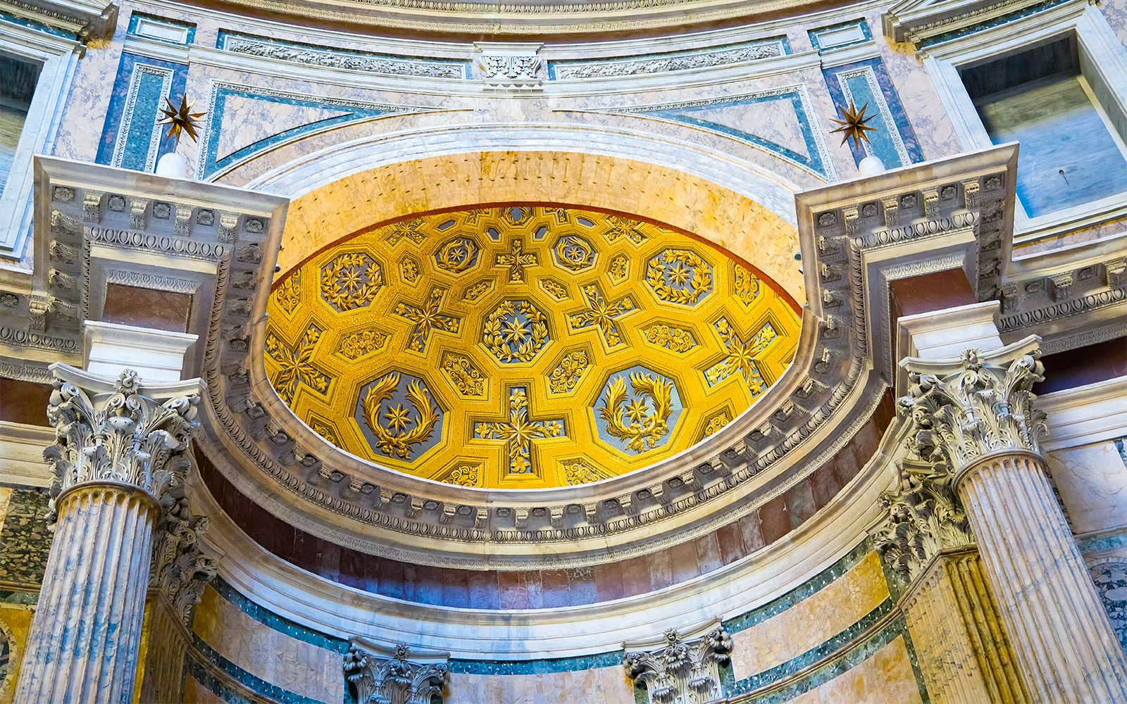 Roman Pantheon high altar with intricate carvings and religious iconography.