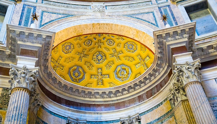 Roman Pantheon high altar with intricate carvings and religious iconography.
