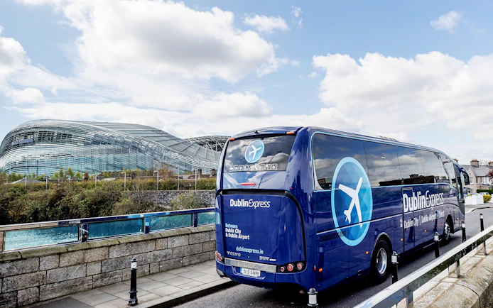 Dublin Express bus near Aviva Stadium, route to Dublin Airport.