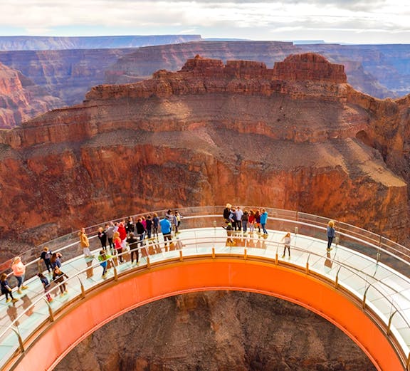 Grand Canyon Skywalk with tourists, Las Vegas helicopter tour.