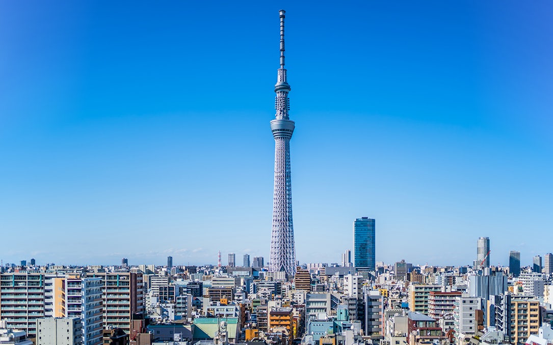 Tokyo Skytree towering over cityscape, Tokyo, Japan.