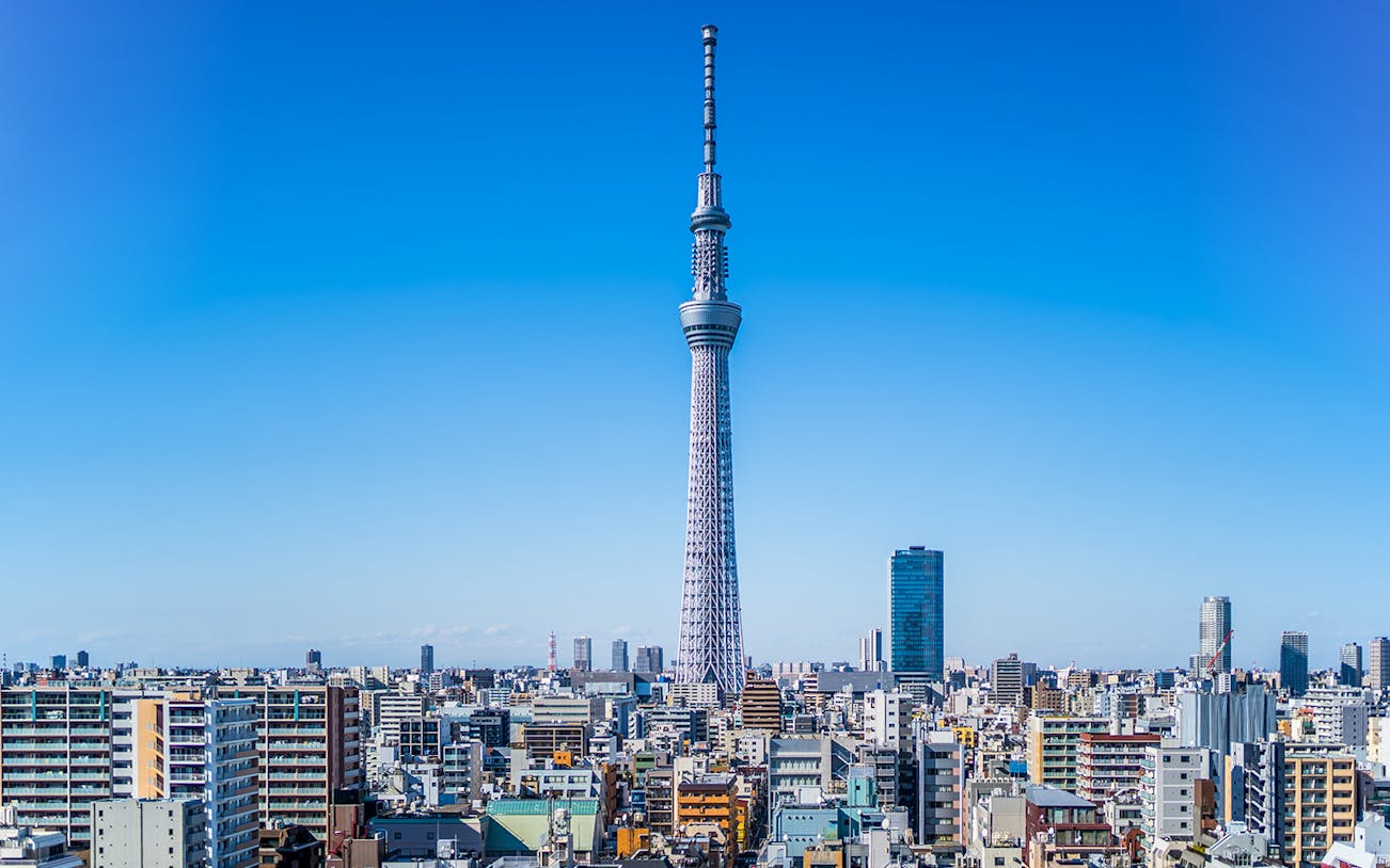 Tokyo Skytree towering over cityscape, Tokyo, Japan.