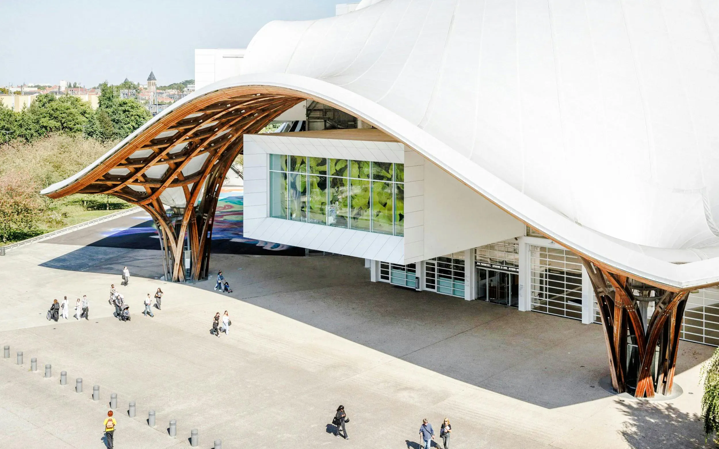 Centre Pompidou-Metz entrance with unique architectural design in Metz, France.