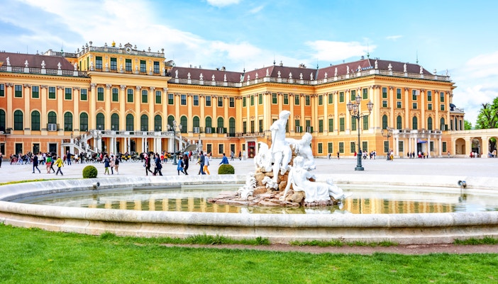 Schönbrunn Palace exterior with gardens, Vienna, part of skip-the-line guided tour.