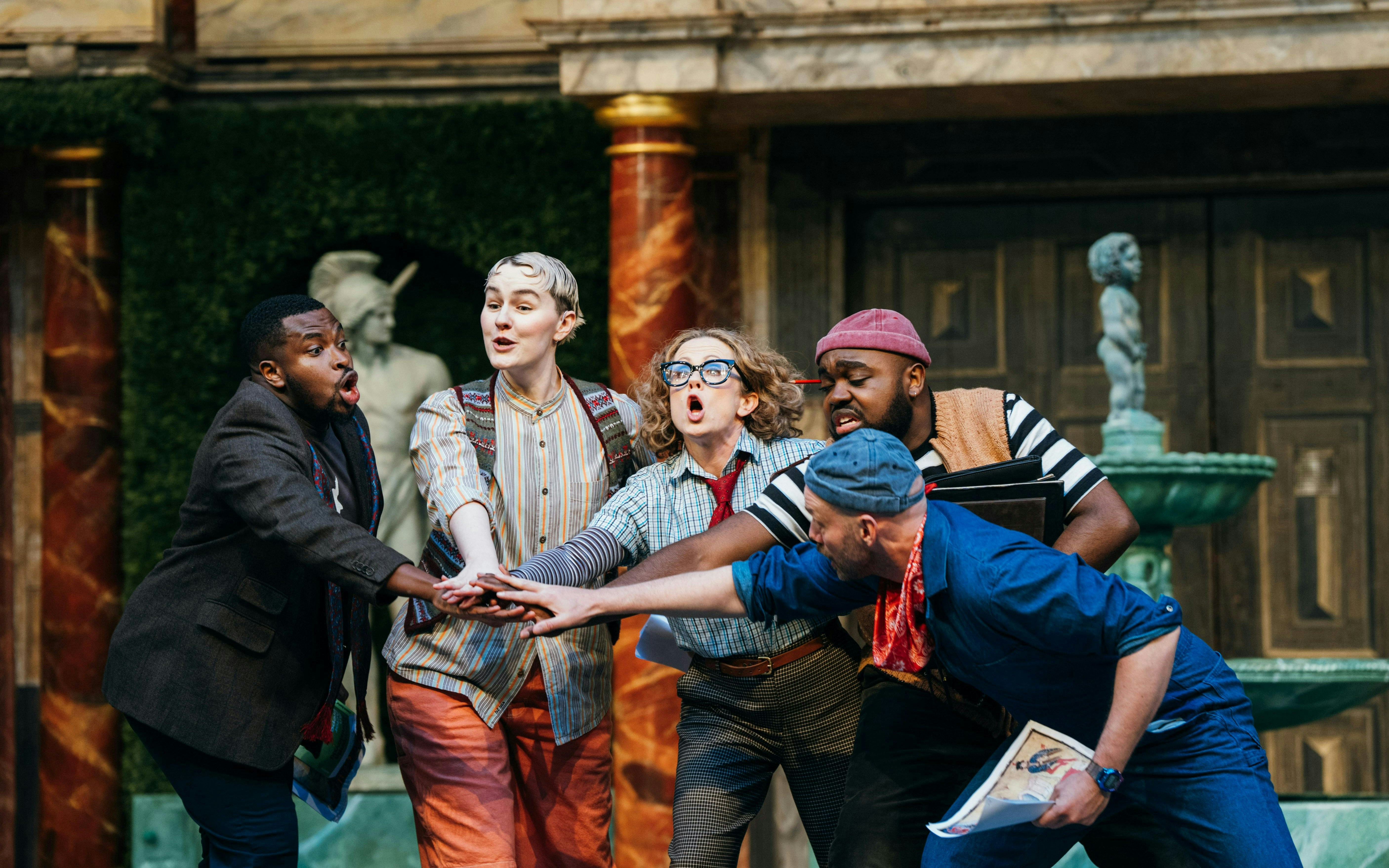 Stage actors performing A Midsummer Night’s Dream in West End theater.