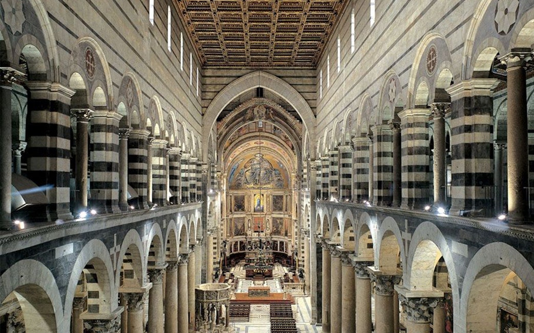 Interior of Pisa Cathedral on Field of Miracles tour, Italy.