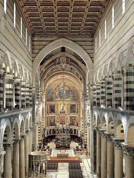 Interior of Pisa Cathedral on Field of Miracles tour, Italy.