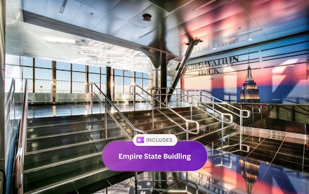 Observation deck entrance with Empire State Building mural, New York City.