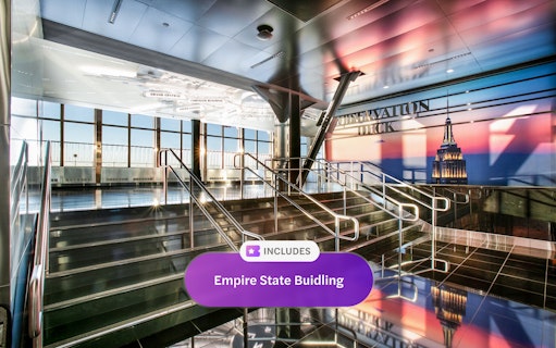 Observation deck entrance with Empire State Building mural, New York City.