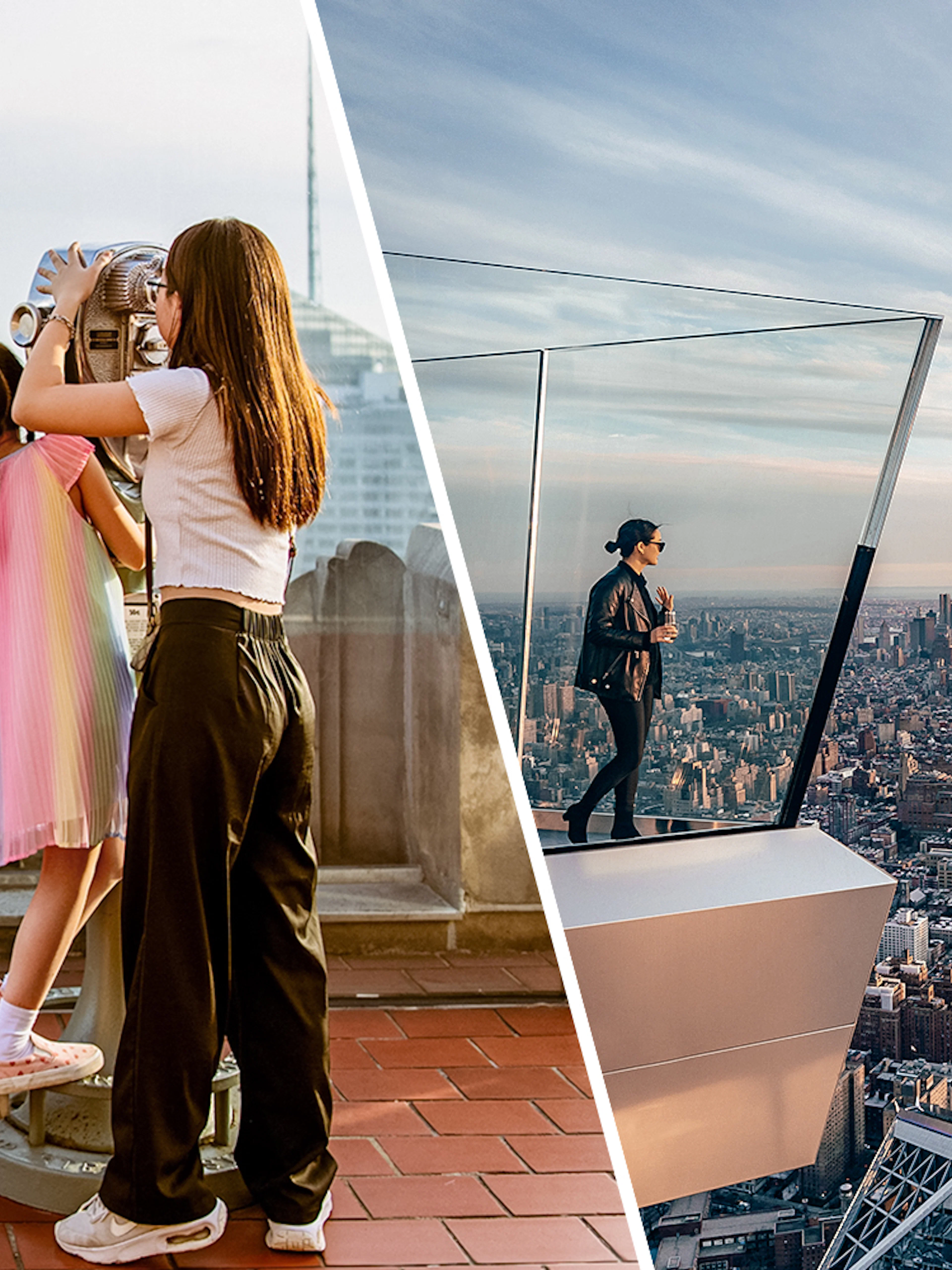Visitors enjoying views from Top of the Rock and Edge Observation Decks in New York City.