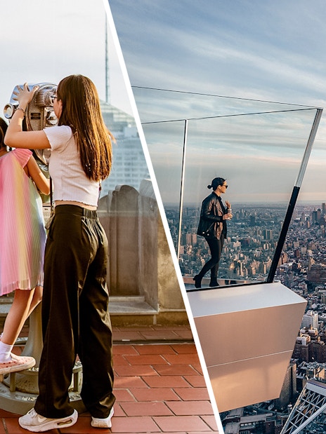 Visitors enjoying views from Top of the Rock and Edge Observation Decks in New York City.