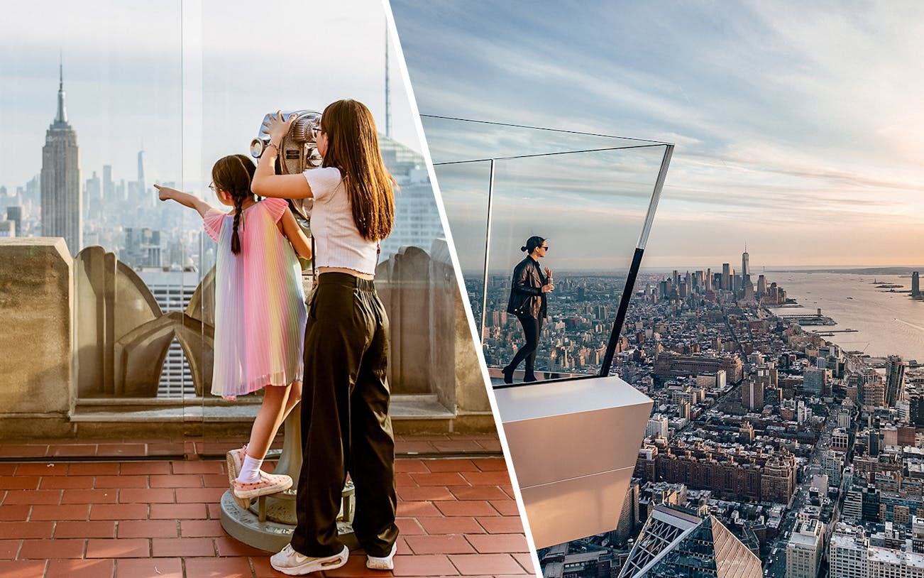Visitors enjoying views from Top of the Rock and Edge Observation Decks in New York City.