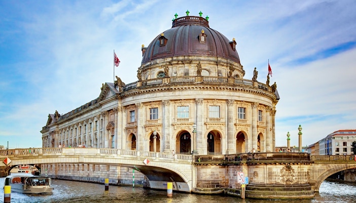 Bode Museum exterior with river view, Berlin, Germany.