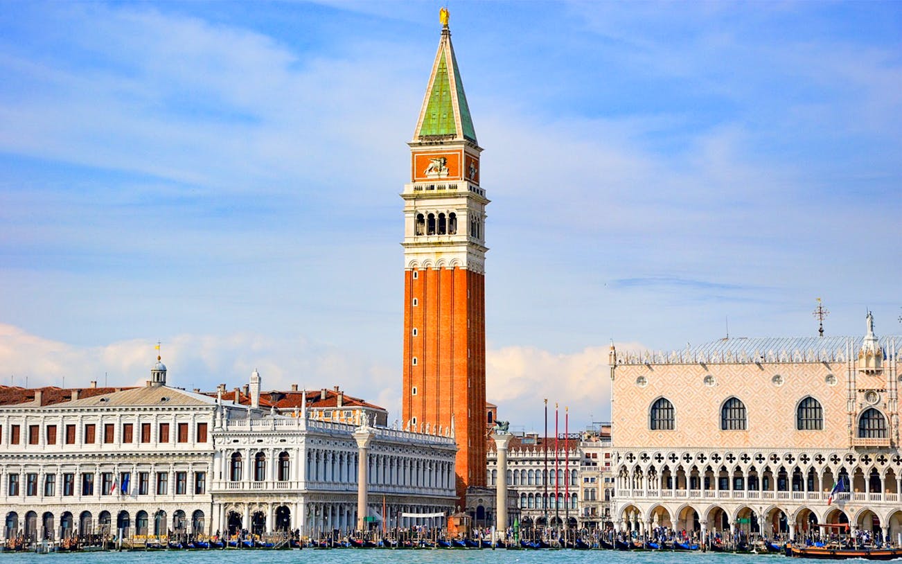 St. Mark's Campanile and Doge's Palace in Venice, view from Illy Cafe.
