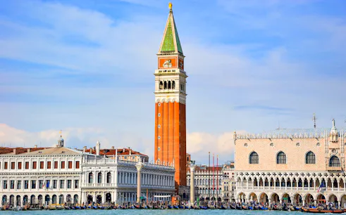 St. Mark's Campanile and Doge's Palace in Venice, view from Illy Cafe.