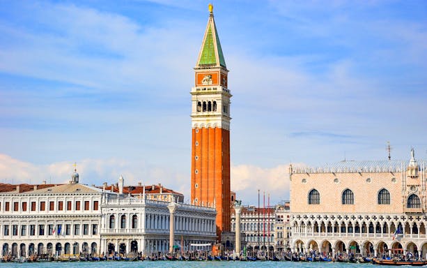 St. Mark's Campanile and Doge's Palace in Venice, view from Illy Cafe.