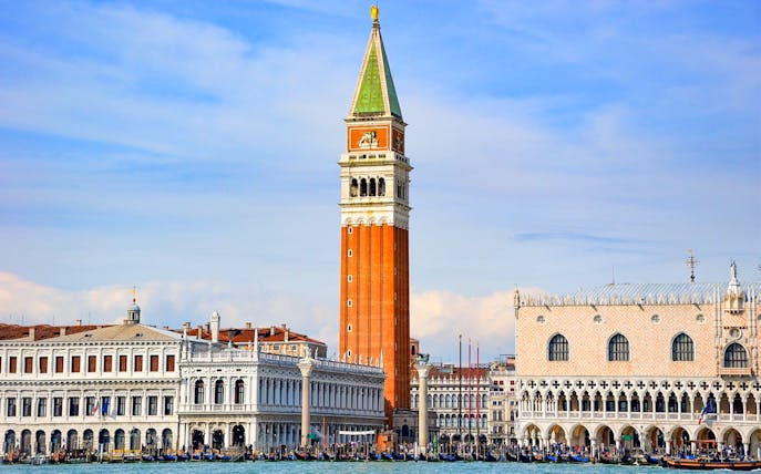 St. Mark's Campanile and Doge's Palace in Venice, view from Illy Cafe.