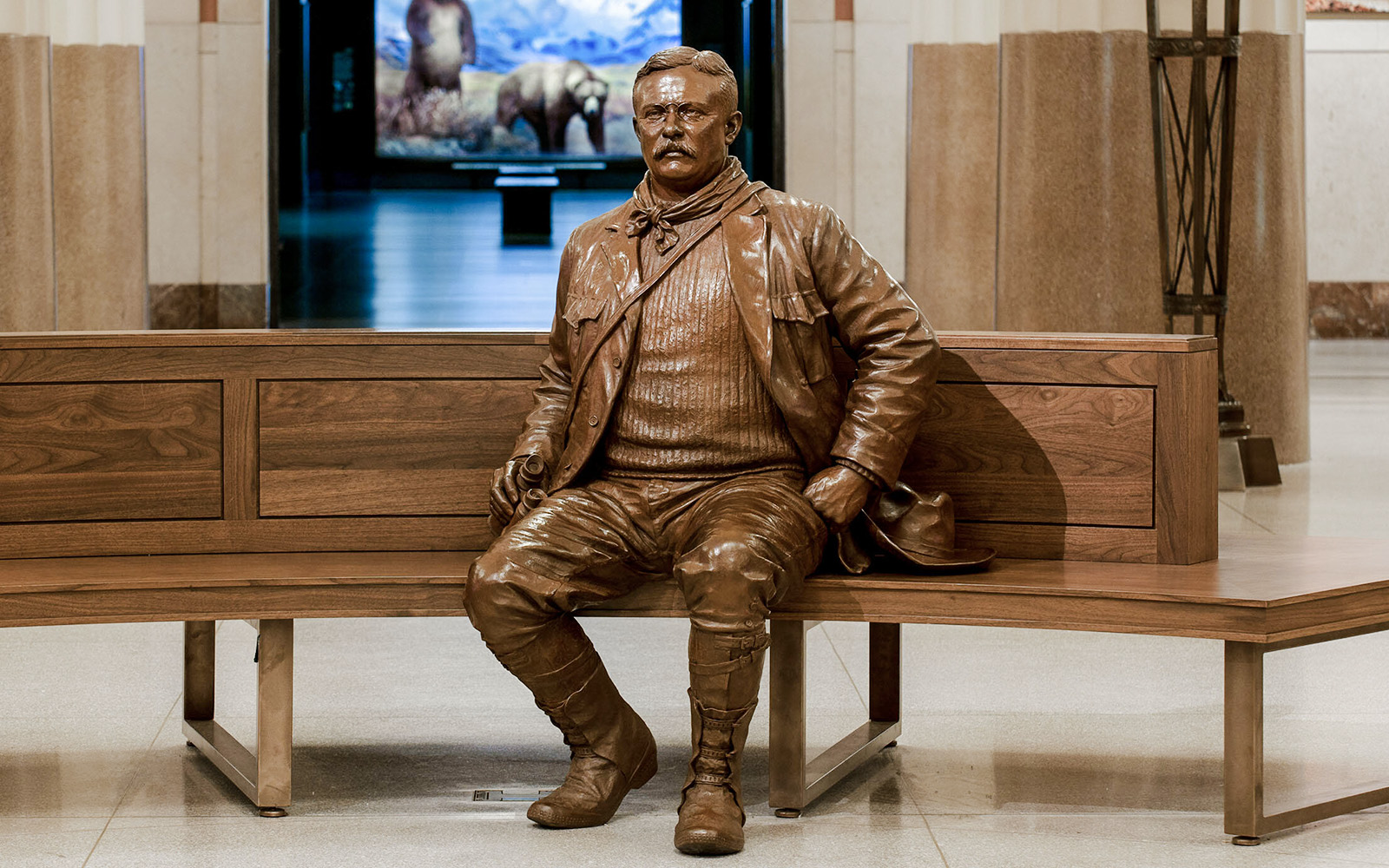 Statue of Theodore Roosevelt in Memorial Hall at American Museum of Natural History.