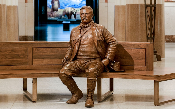 Statue of Theodore Roosevelt in Memorial Hall at American Museum of Natural History.