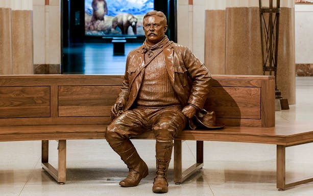 Statue of Theodore Roosevelt in Memorial Hall at American Museum of Natural History.