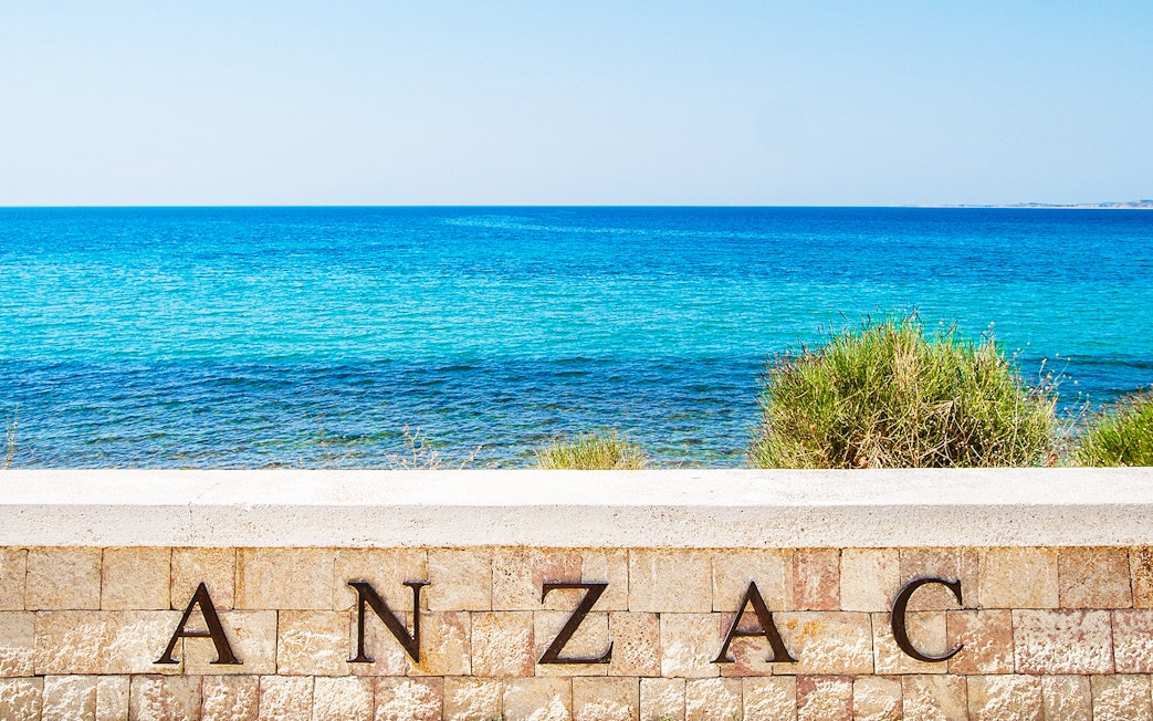 ANZAC Cove memorial wall overlooking the sea on Gallipoli Peninsula.
